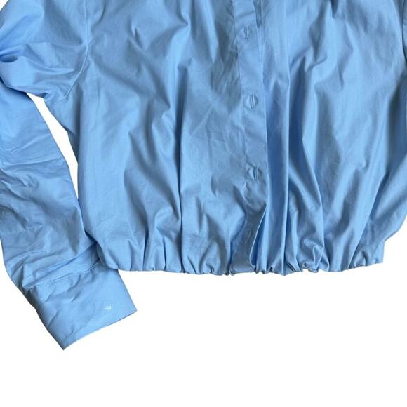 Zara Elastic Hem Poplin Cropped Shirt Light Blue XS - Picture 4 of 9